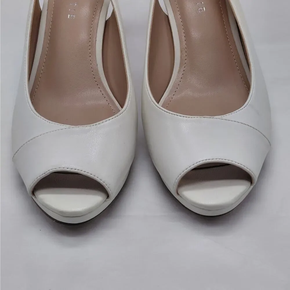 Kelly & Katie Womens Slingback Heels Size 9 White Peep Toe Pumps Bridal Shoes